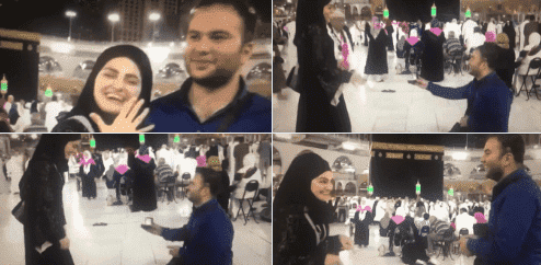 رجل يتقدم لخطبة فتاة أمام الكعبة ويثير الجدل بمواقع التواصل - فيديو