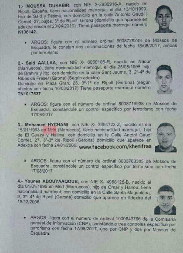 أسماء ومعطيات عن 4 مغاربة تبحث عنهم إسبانيا بسبب هجوم برشلونة-صورة