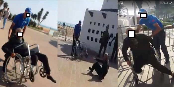 صادم..حُراس يرمون بشخص معاق خارج منتجع سياحي بأكادير - فيديو)