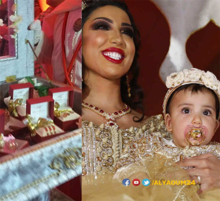 على شاكلة "دهاز" العروس...ذهب وقفطان هدايا لغزل ابنة باطمة في عقيقتها-صور