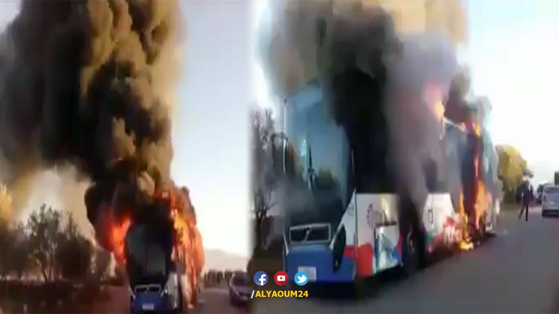 النيران تلتهم حافلة للنقل الحضري بضواحي مكناس- فيديو