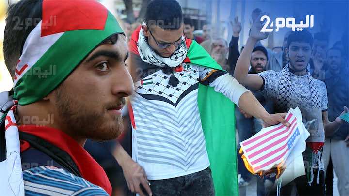 تضامنا مع فلسطين.. احتجاجات وحرق للعلم الإسرائيلي والأمريكي بوجدة