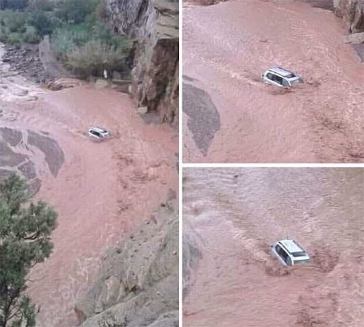نجاة رئيس جماعة من موت محقق في حادث أشبه بقصة الراحل الزايدي..سيارته غرقت في واد!_صور