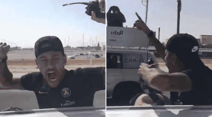 نيمار يخرج من نافذة سيارة ليشجع سباق الجمال في قطر - فيديو