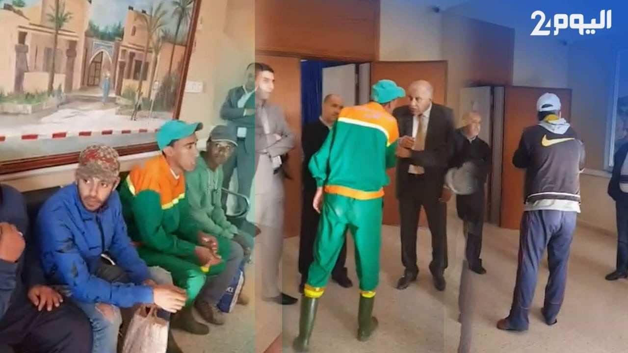عمال الإنعاش في أكادير يقتحمون مقر الجماعة ويطالبون بصرف مستحقاتهم المادية - فيديو