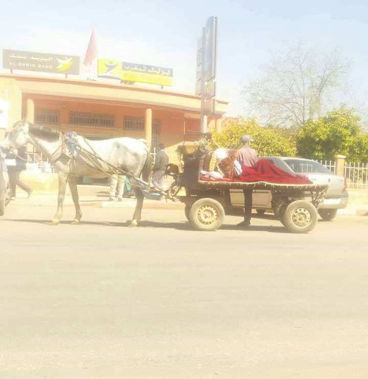 صورة تثير الجدل.. تأخر سيارة الإسعاف يدفع زوجا لنقل زوجته بعربة!