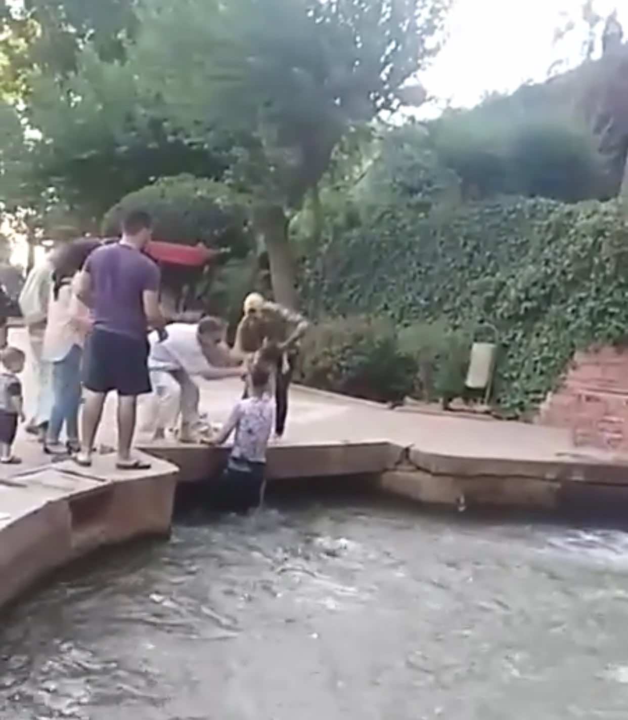 فيديو لأسرع عملية إنقاذ.. شاب ينقذ طفلة من الغرق في شلالات عين أسردون  