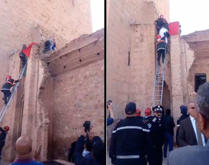 وسط تصفيق المواطنين.. "شاب" ينجح في إفشال محاولة انتحار من فوق سطح مسجد الكتبية في مراكش