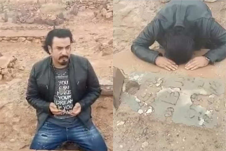 الفنان ربيع القاطي يعثر على قبر والده في الصحراء المغربية بعد 38 عاما من البحث.. رد فعله مؤثر -فيديو