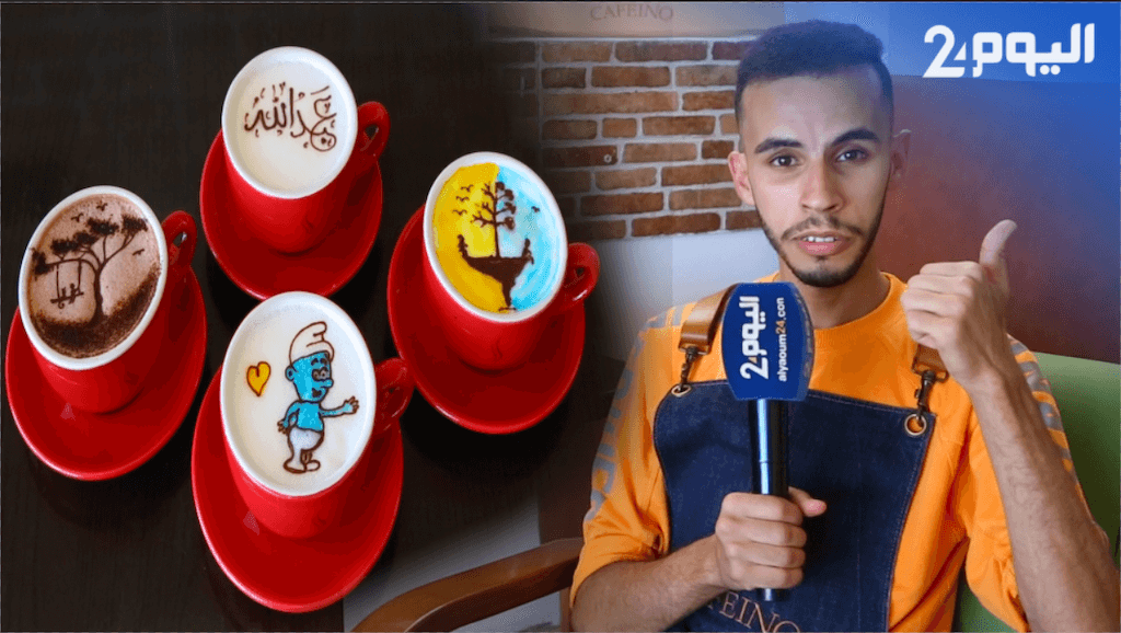 عمله بالمقهى لم يوقف ولعه بالرسم.. شاب مبدع يحول الفناجين إلى لوحات قبل تقديمها للزبائن -فيديو