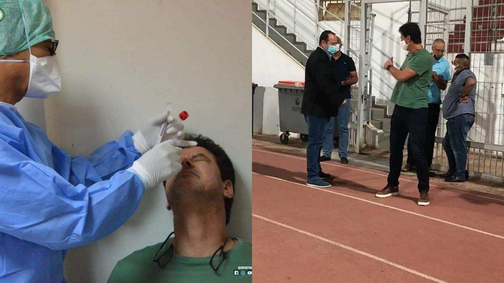فضيحة.. حضور مدرب أولمبيك خريبكة للملعب ساعات بعد إعلان إصابته بكورونا- صورة