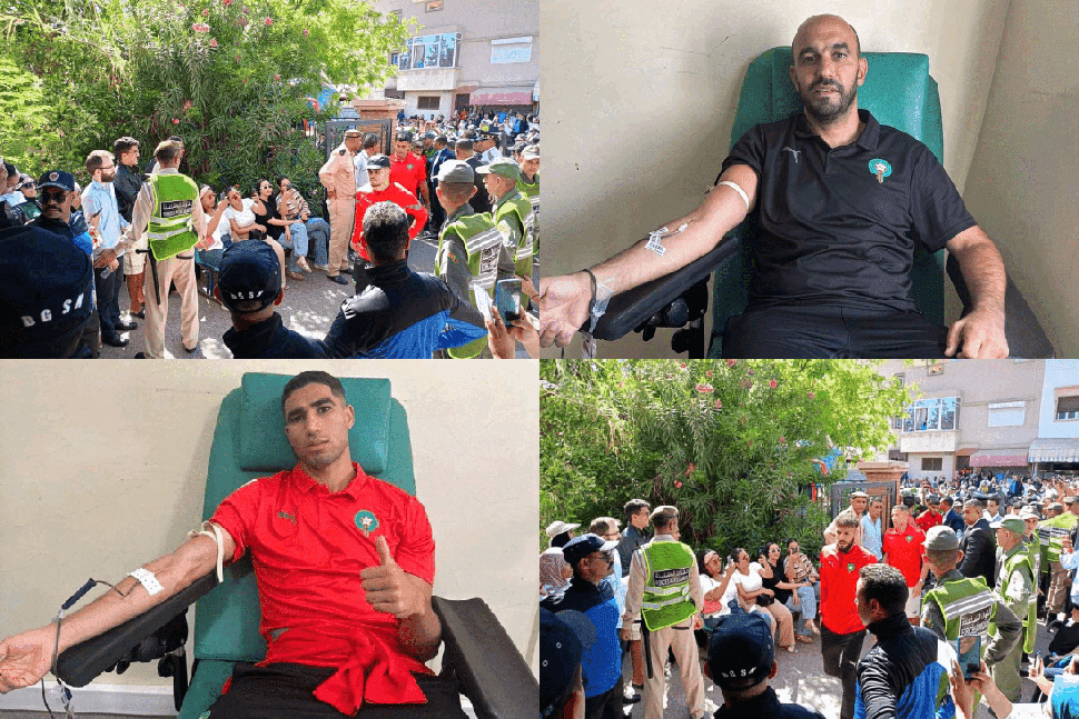 لاعبو وطاقم المنتخب المغربي يتبرعون بالدم بمركز لتحاقن الدم في أكادير بعد قرار تأجيل مواجهة ليبيريا