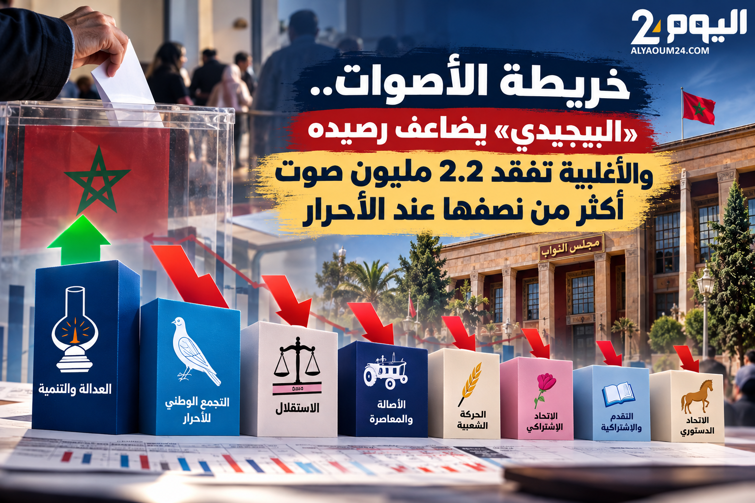خريطة الأصوات... «البيجيدي» يضاعف رصيده والأغلبية تفقد 2.2 مليون صوت أكثر من نصفها عند الأحرار